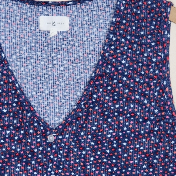 Lou & Grey | Star Print Button Front T-Shirt Vest Tank Top Size Medium - Picture 2 of 6